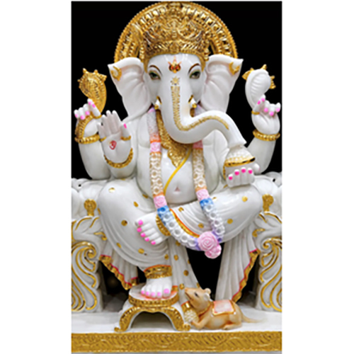Gilded White Marble Ganesha Statue
