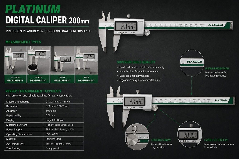 Platinium digital vernier calipers with large LCD screen electronic vernier caliper thickness measuring Tool