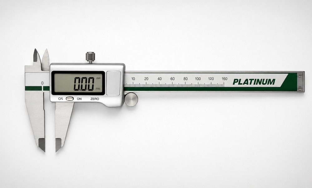 Platinum Digital Vernier Caliper Stainless Steel 6 Inch 150mm Electronic Measuring Tool LCD Display Micrometer Gauge for Inside Outside Depth Measurement Precision Caliper for Engineering Jewellery