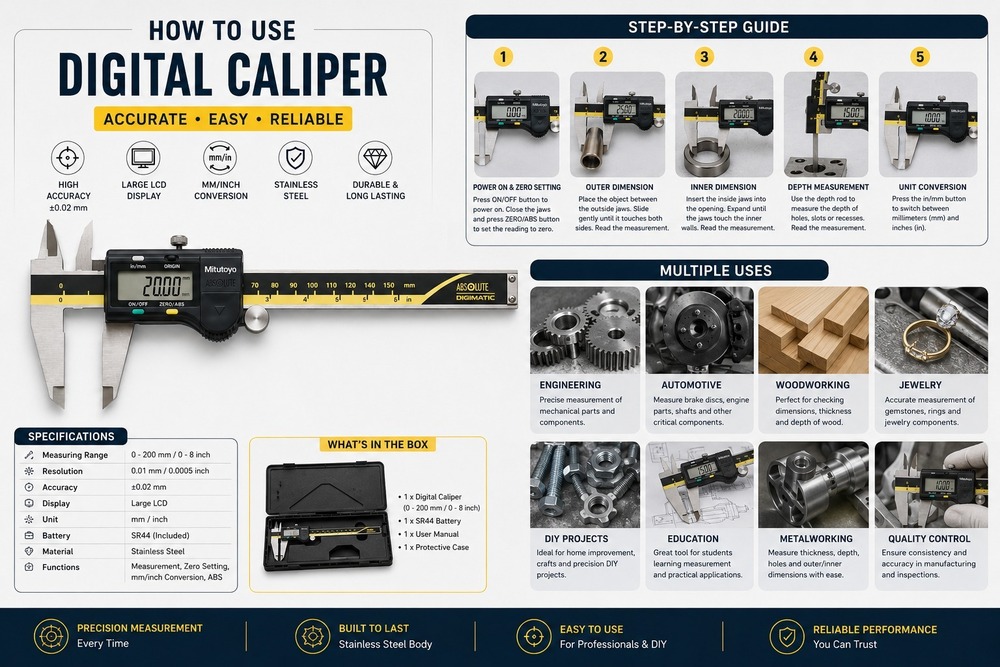 MITUTOYO Digital Caliper 200MM Advanced, Battery Powered, Inch Vernier Caliper Digital Caliper (0-200 mm)