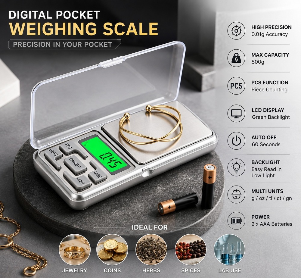 Jewellery Scale _ Weight Scale _ Digital Weight Machine _ weight machine for gold _ Electronic weighing for Jewellery 0.01G to 200G Small Weight for Shop - Silver