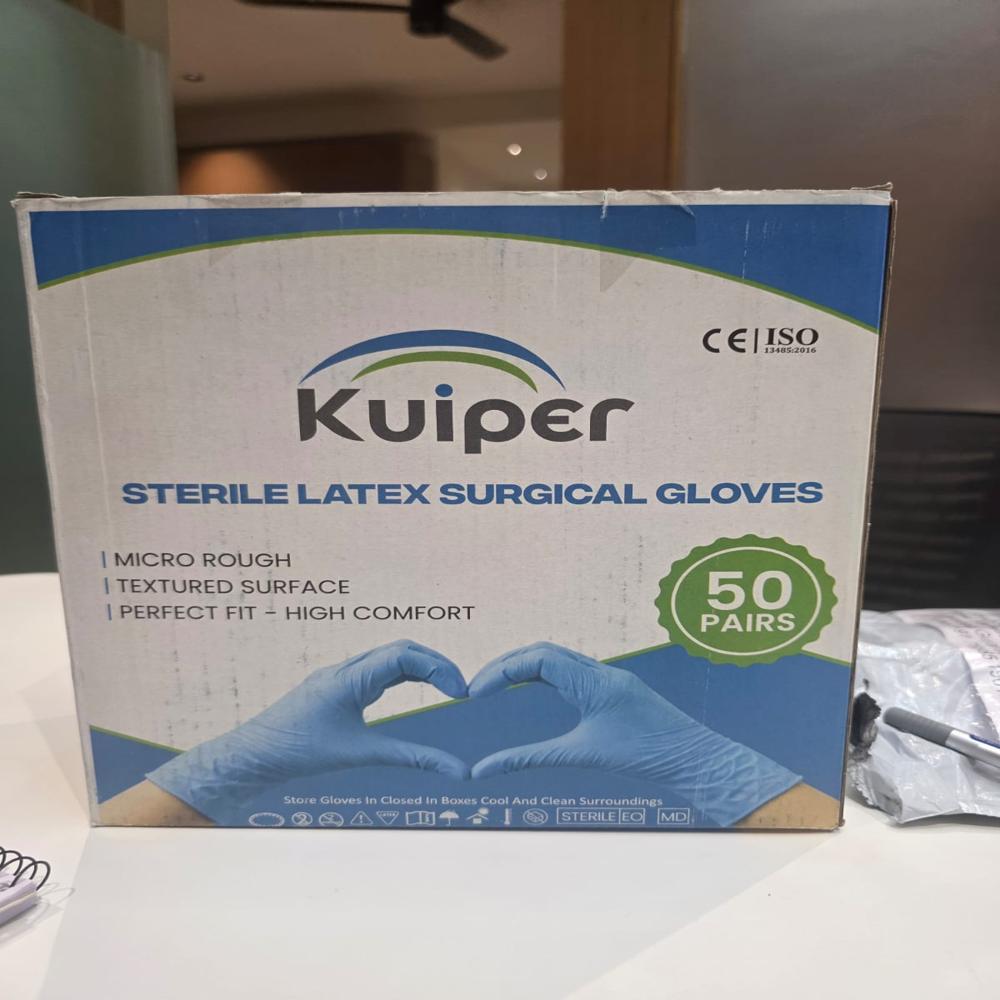 Kuiper Surgical Gloves - Latex Size 7 Cream, Powder Free, Sterile, Textured Surface, Beaded Cuff