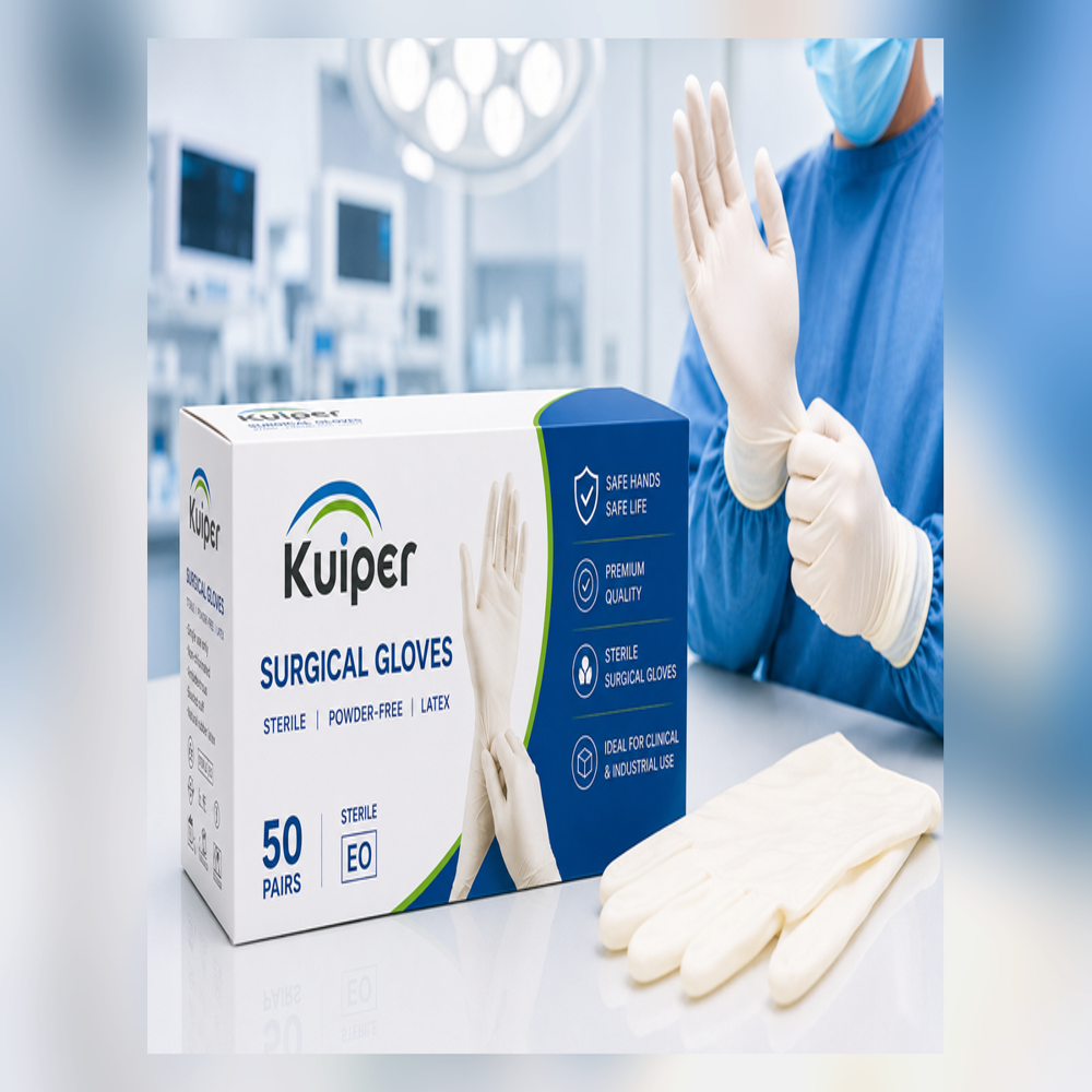 Kuiper Surgical Gloves - Latex Size 7 Cream, Powder Free, Sterile, Textured Surface, Beaded Cuff
