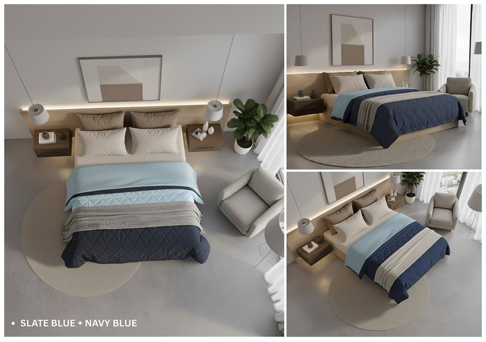 Slate And Navy Blue Fluffy Plain Comforter