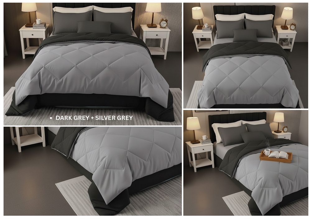 Dark And Silver Grey Solid Reversible Comforter