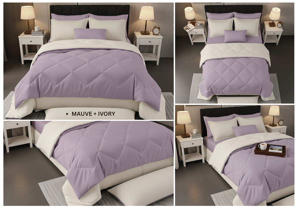 Mauve Ivory Solid Reversible Comforter
