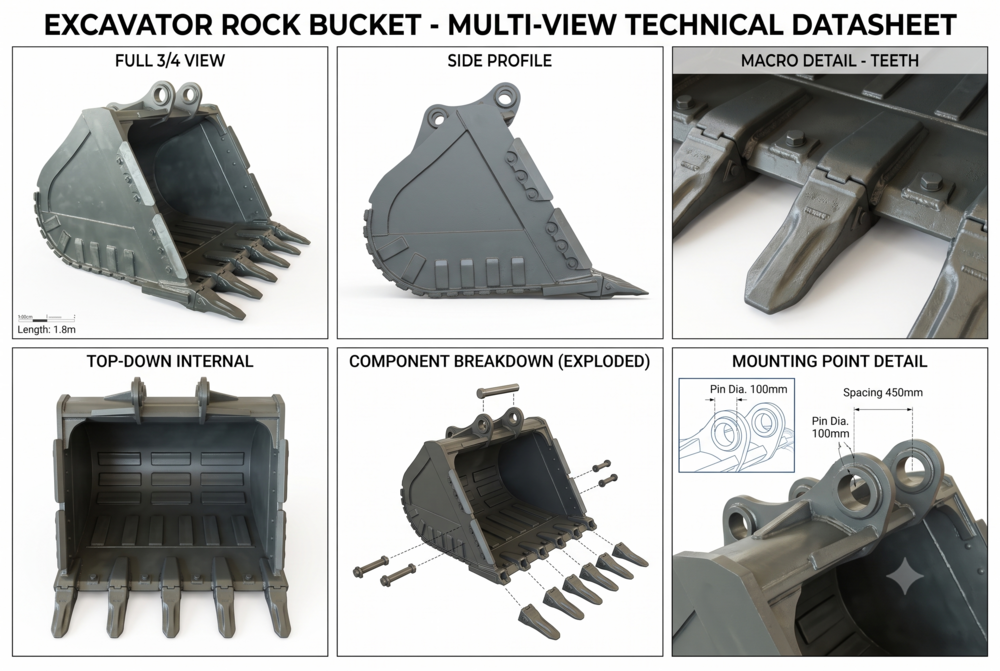 Excavator Bucket - Color: Grey