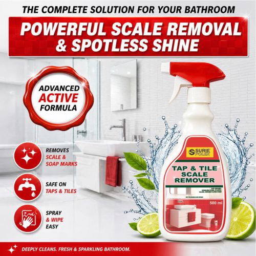 Tap & Tile Scale Remover - Industrial Grade Liquid, Translucent Ph 2-4 | Efficiently Removes Hard Water Stains On Multiple Surfaces, Leaves No Scratches, Natural Fragrance