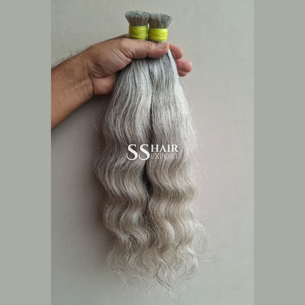 Silver Grey Hair Indian Bulk Human Hair For Braiding & Extensions 10-28in