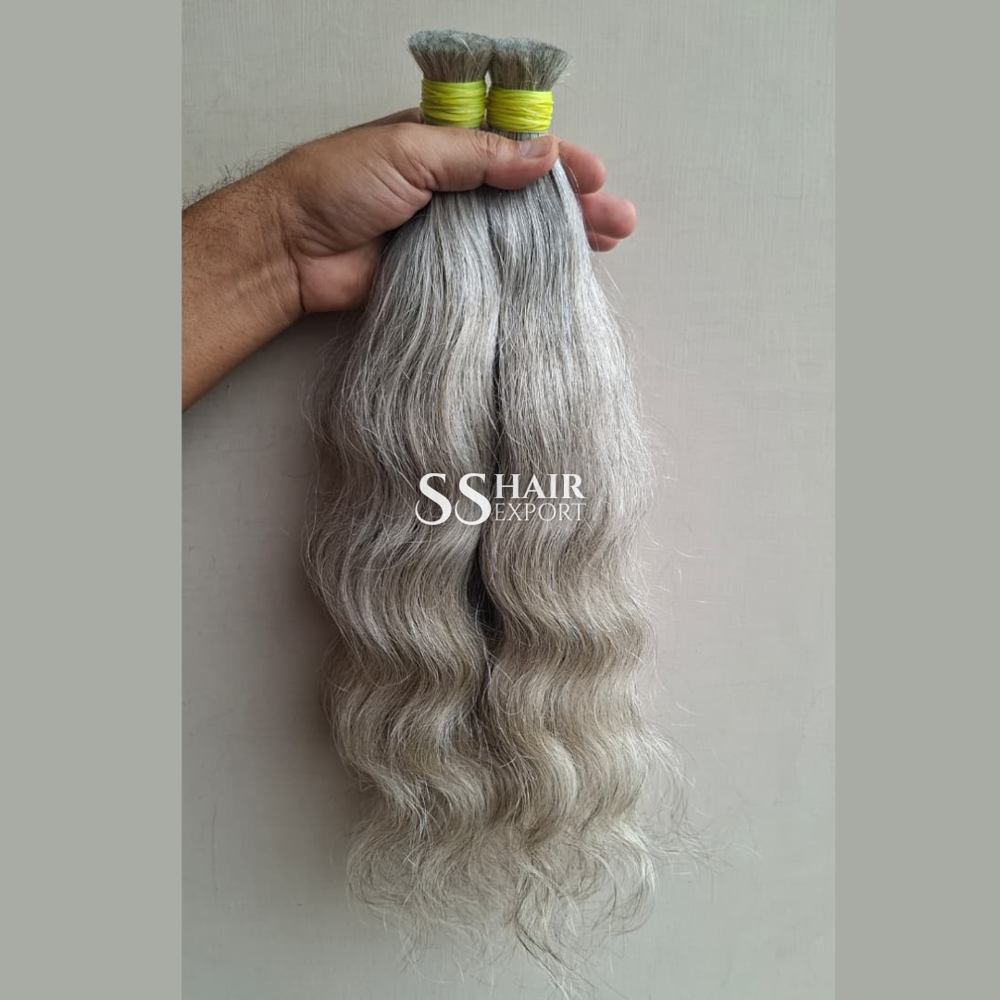 Silver Grey Hair Indian Bulk Human Hair For Braiding & Extensions 10-28in