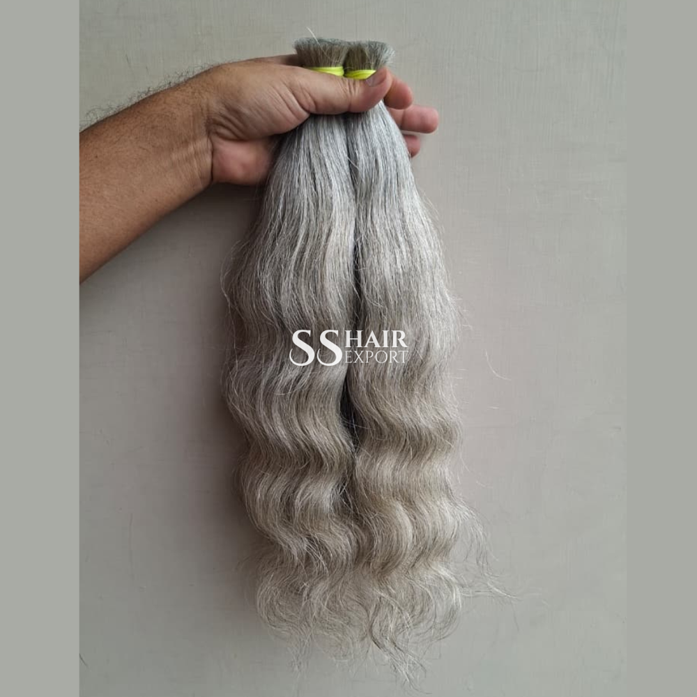 Silver Grey Hair Indian Bulk Human Hair For Braiding & Extensions 10-28in