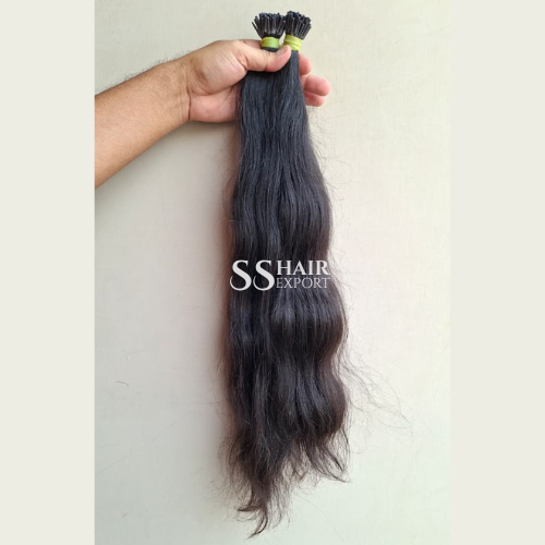 Natural Black Wavy I-Tip Hair Extensions 24in | 100 Strands Indian Human Hair Cold Fusion