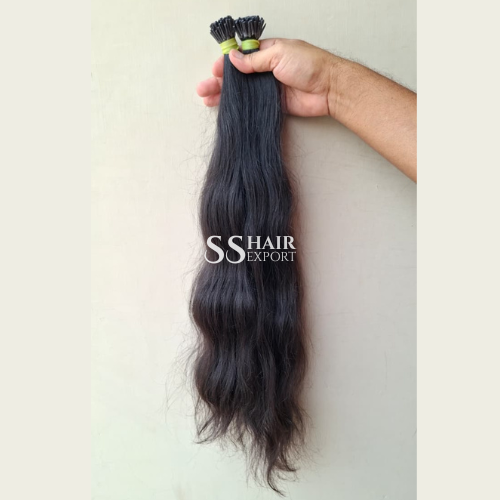 Natural Black Wavy I-Tip Hair Extensions 24in | 100 Strands Indian Human Hair Cold Fusion