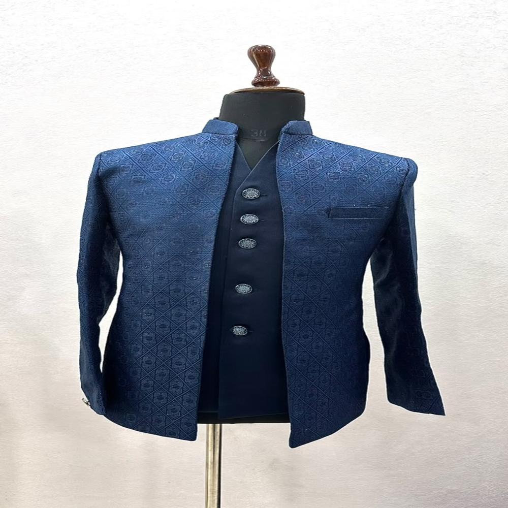 Mens jodhpuri shrug with Geometric Woven Pattern