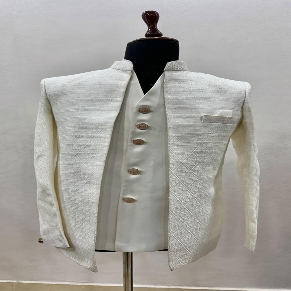 Mens jodhpuri shrug with Geometric Woven Pattern