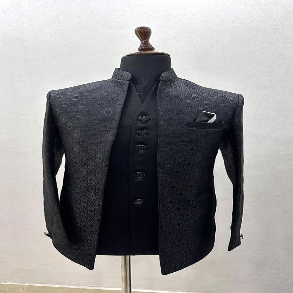 Mens jodhpuri shrug with Geometric Woven Pattern