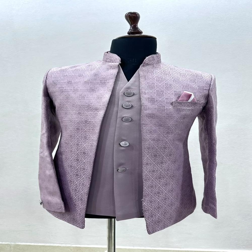 Mens jodhpuri shrug with Geometric Woven Pattern