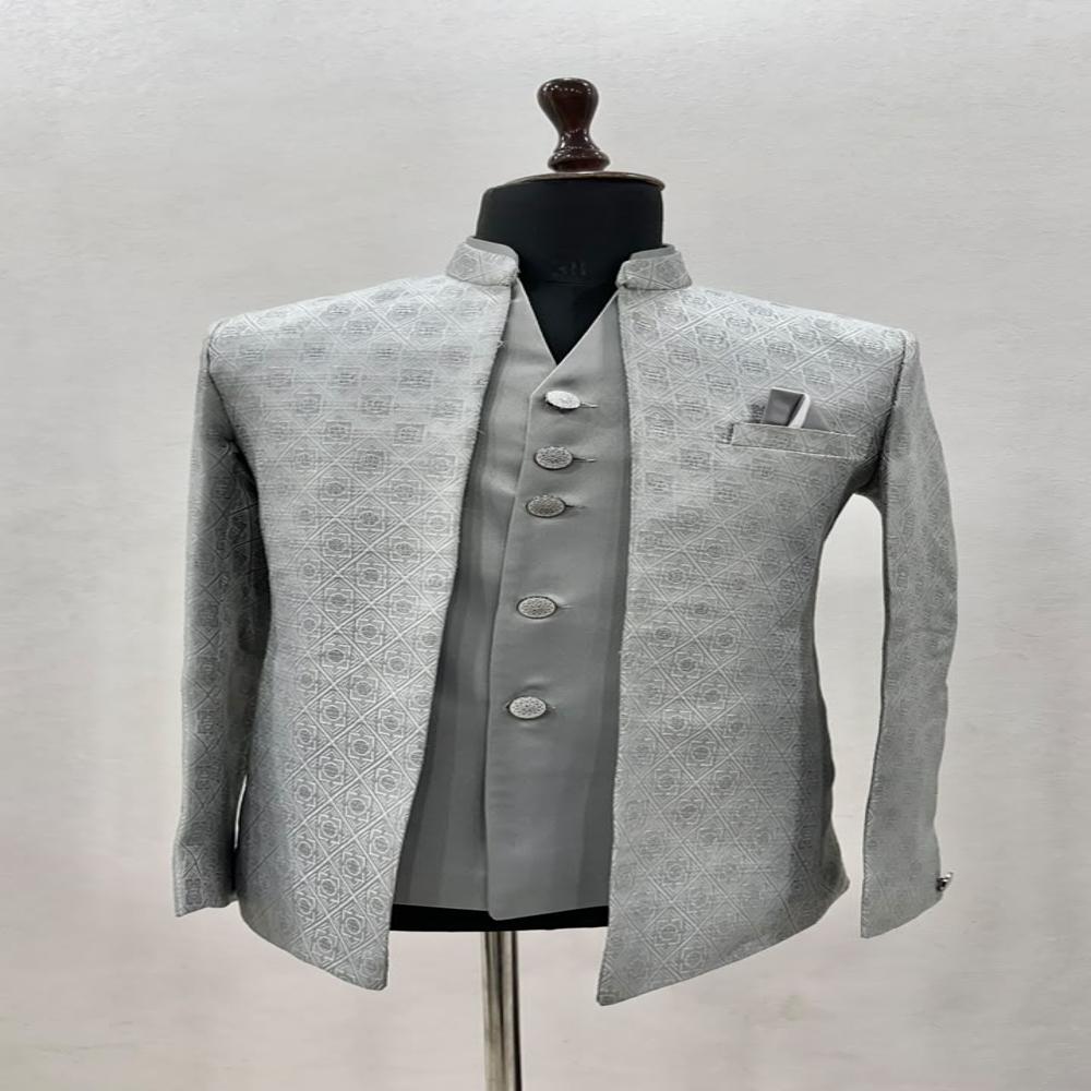 Mens jodhpuri shrug with Geometric Woven Pattern