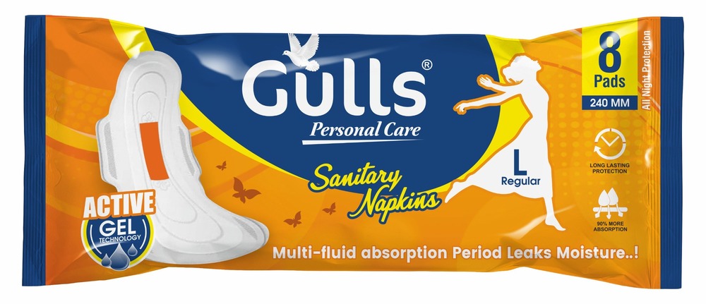 Gulls Sanitary Napkins 3-in-1 Protection with Active Gel Ultra Absorbent & Leak-Proof Pads