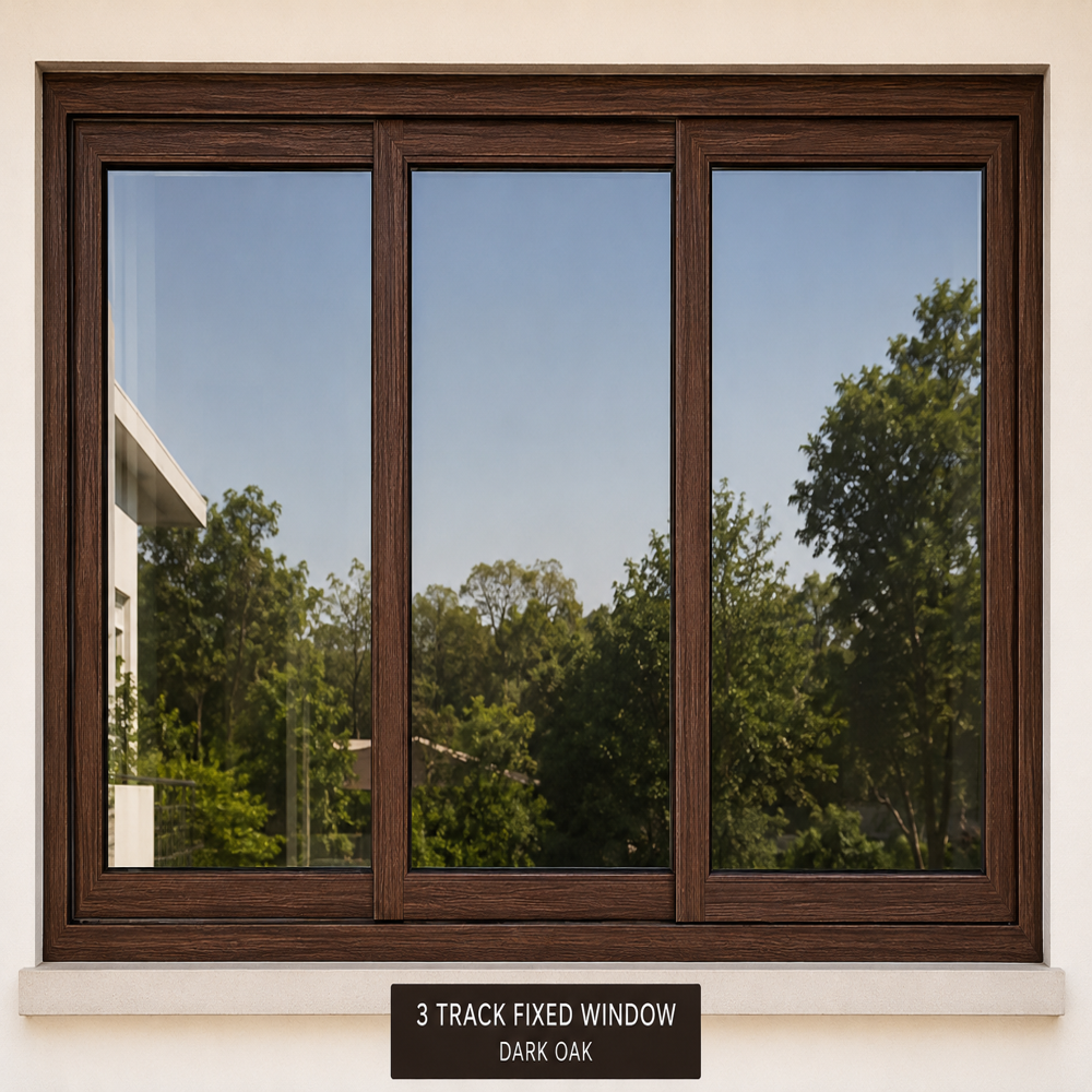 3 Track Dark Oak Fixed Window