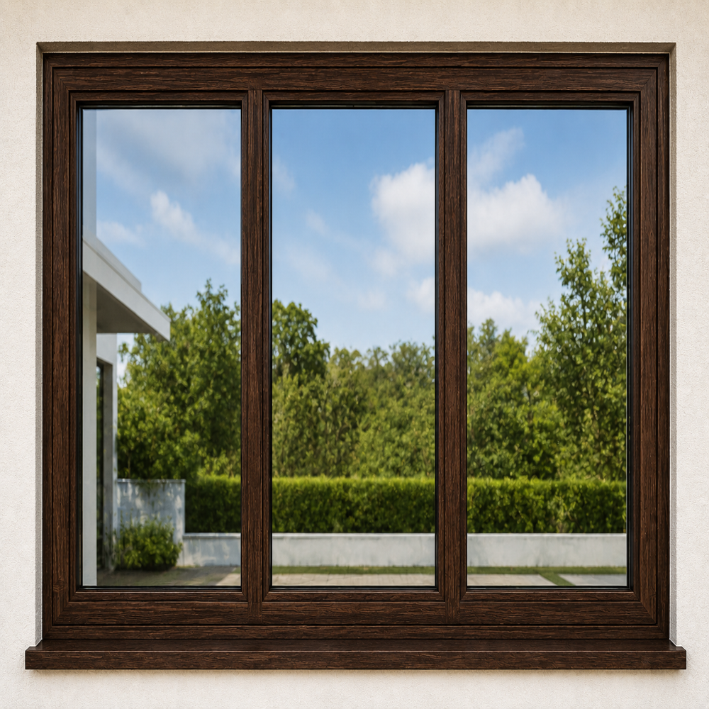 3 Track Dark Oak Fixed Window