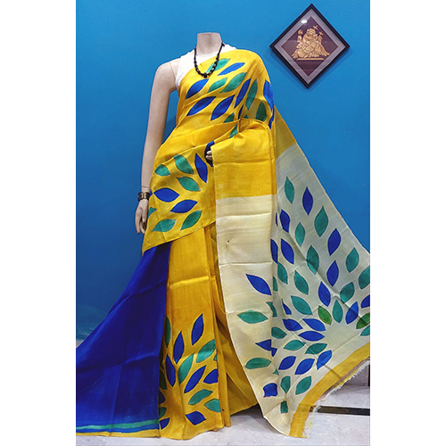Yellow Silk Hand Painted Saree