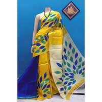 Yellow Silk Hand Painted Saree