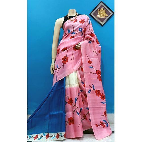 Pink Silk Hand Painted Saree