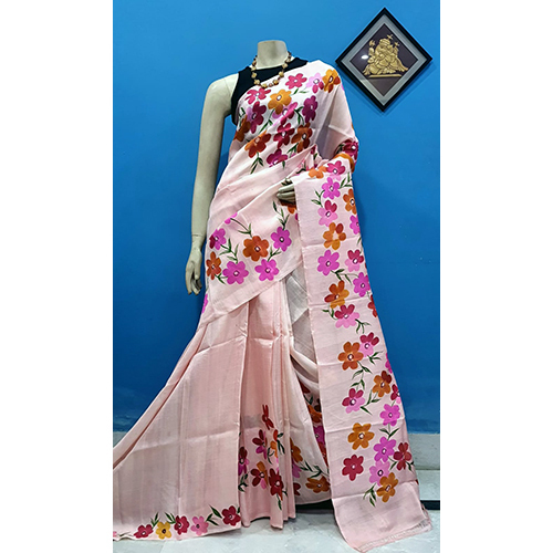 Peach Silk Hand Painted Saree