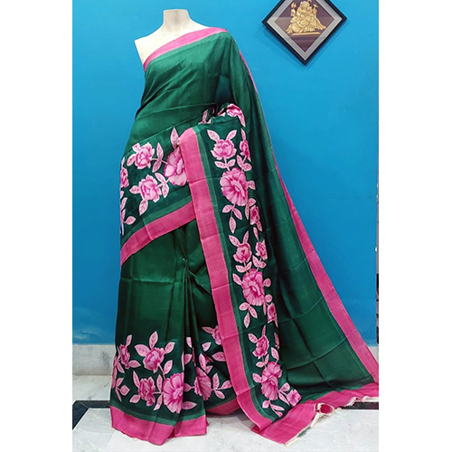 Green Silk Hand Painted Saree