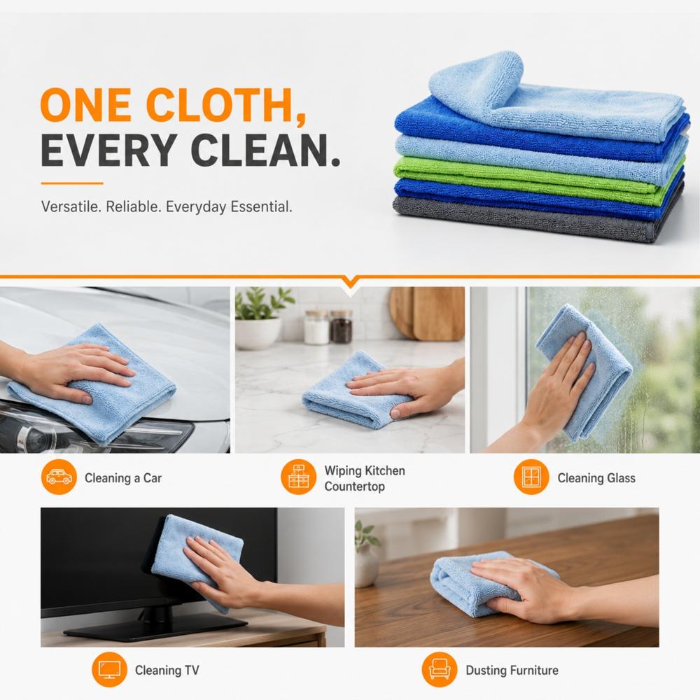 Klyntec All-Purpose Regular Microfiber Cleaning Cloth - 300 GSM (40x40 Cm)