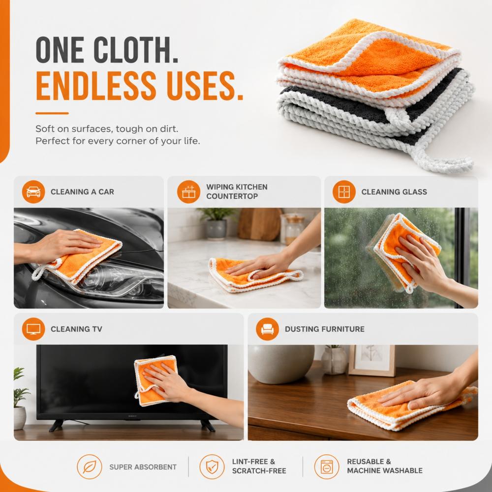 Klyntec 550 GSM Coral Fleece Microfiber Cloth With Edge (40x40 cm)
