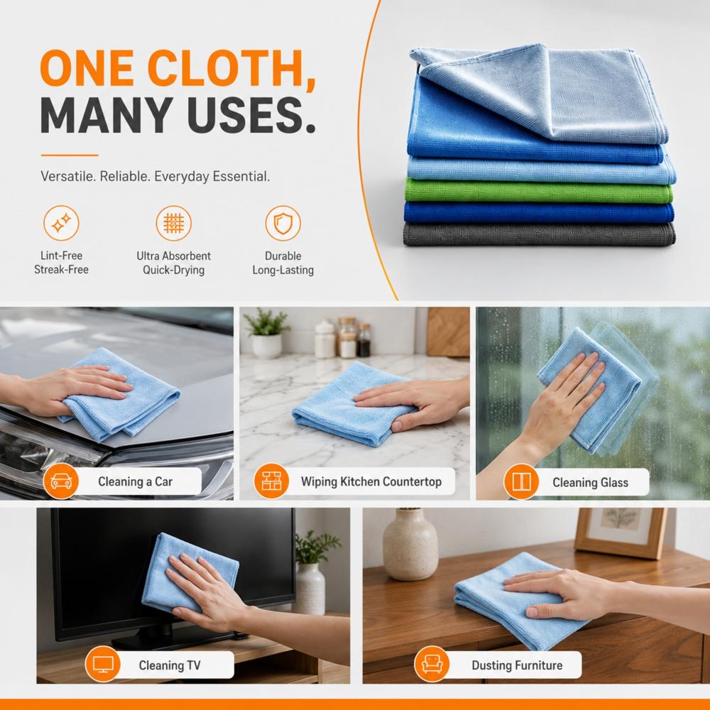 Klyntec All-Purpose Weft Microfiber Cleaning Cloth - 350 GSM (40x40 cm)