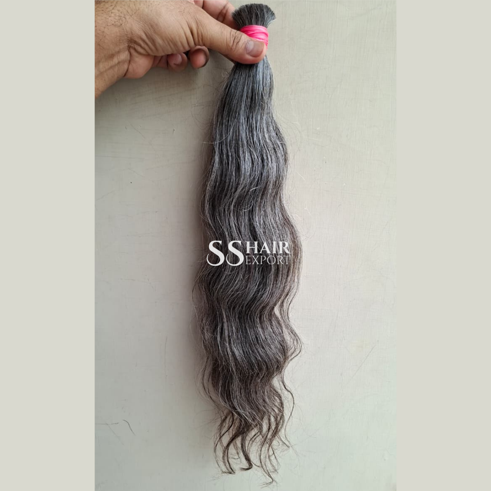 Grey Bulk Human Hair Indian Natural Raw Hair Bundle for Braiding 18inch 100gm