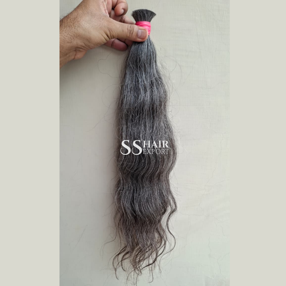 Grey Bulk Human Hair Indian Natural Raw Hair Bundle for Braiding 18inch 100gm