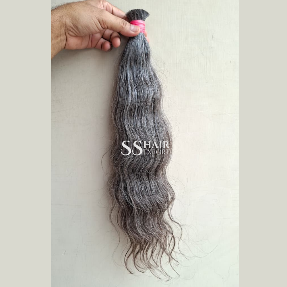 Grey Bulk Human Hair Indian Natural Raw Hair Bundle for Braiding 18inch 100gm