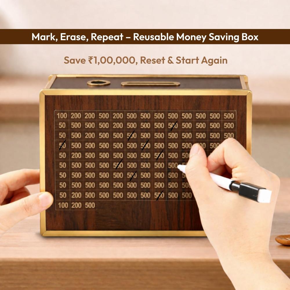 Wooden Money Saving Box With Goal Tracker