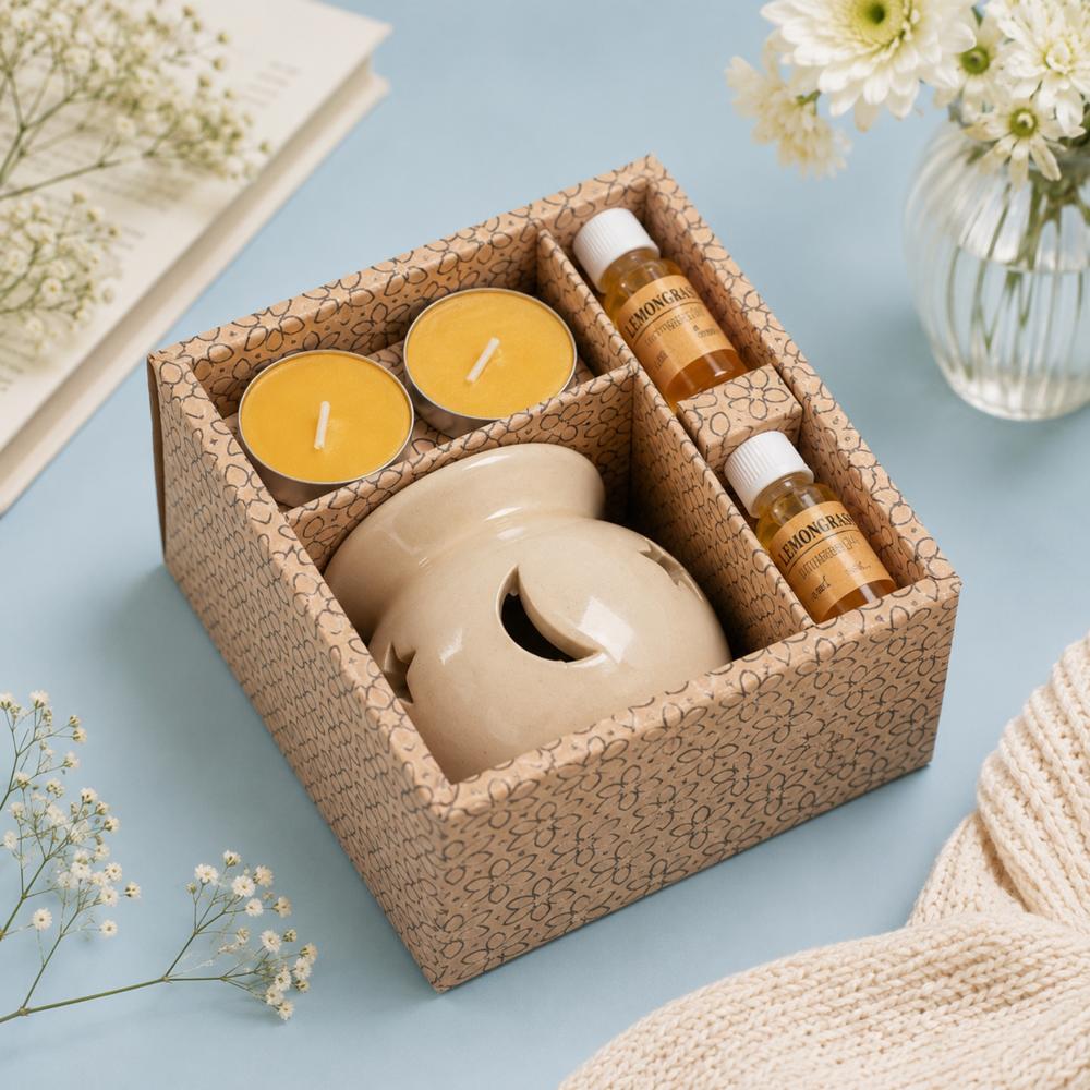 AuraDecor GS-02 Aroma Oil Burner Gift Set ( Medium ) Cream LemonGrass