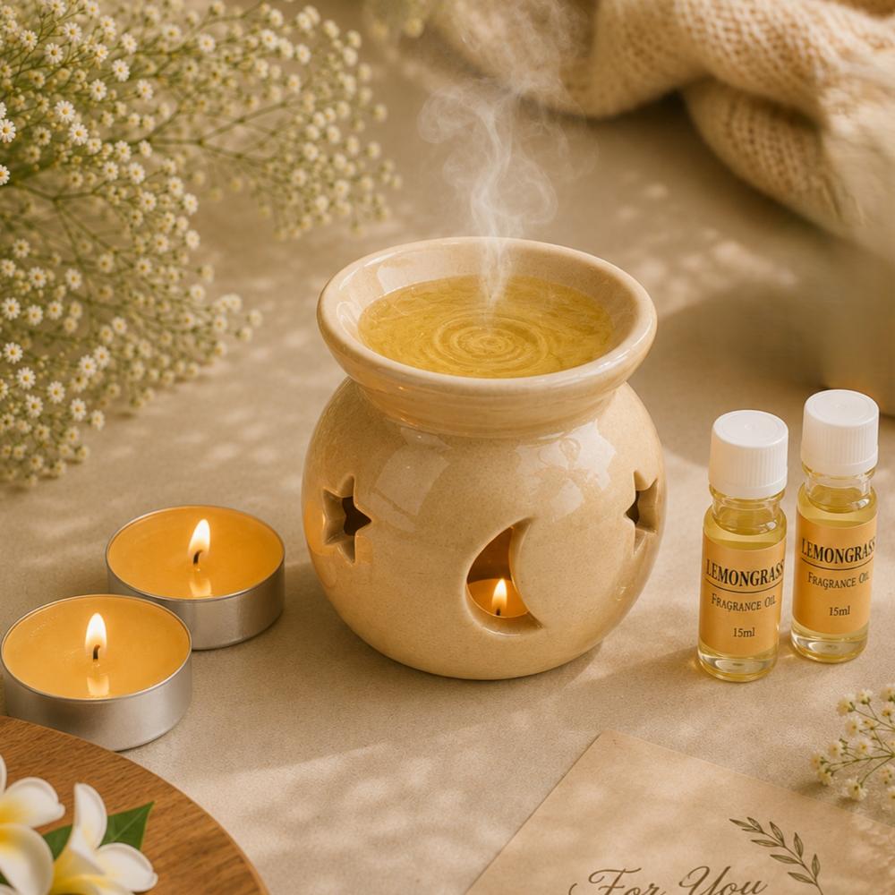 AuraDecor GS-02 Aroma Oil Burner Gift Set ( Medium ) Cream LemonGrass