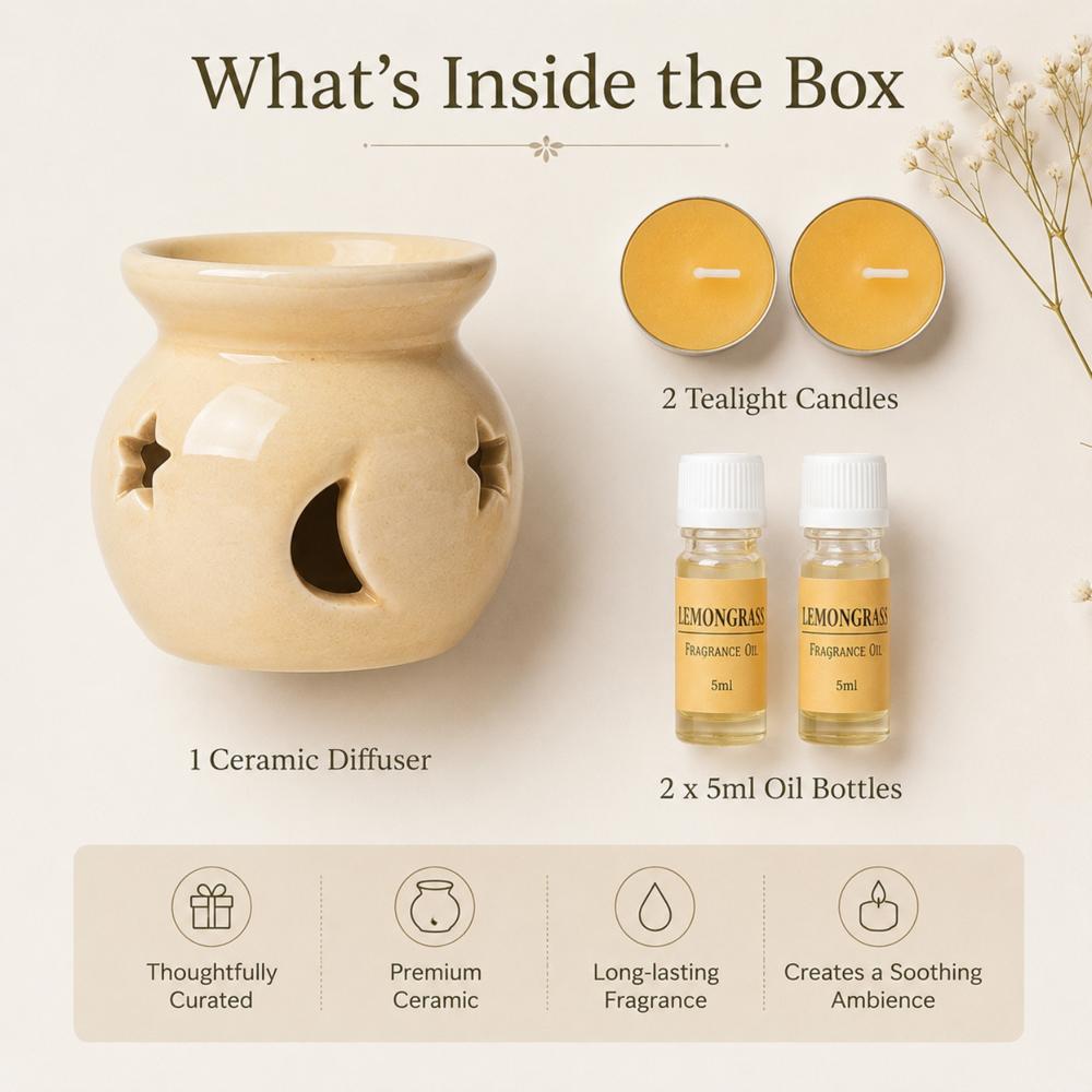 AuraDecor GS-02 Aroma Oil Burner Gift Set ( Medium ) Cream LemonGrass