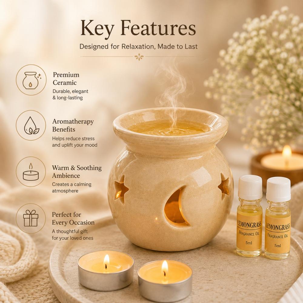 AuraDecor GS-02 Aroma Oil Burner Gift Set ( Medium ) Cream LemonGrass