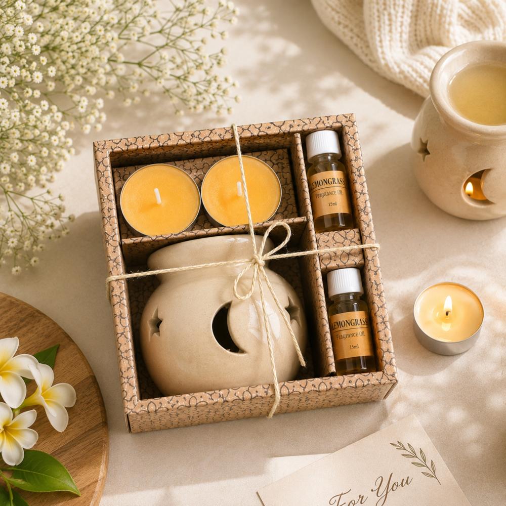 AuraDecor GS-02 Aroma Oil Burner Gift Set ( Medium ) Cream LemonGrass