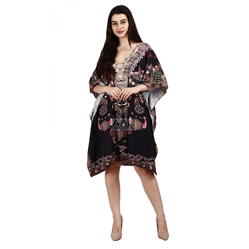 Womens Kaftan Short Beach Cover Up Kaftan Black Printed