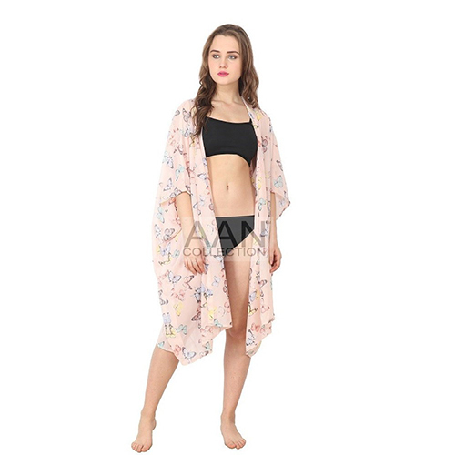 Butterfly Pink Beach Cover Up Cardigan Kaftan Beachwear Sheer