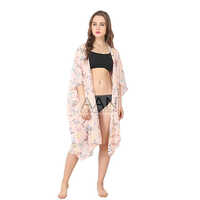 Butterfly Pink Beach Cover Up Cardigan Kaftan Beachwear Sheer - Bust Size: Adjustable/fits Most