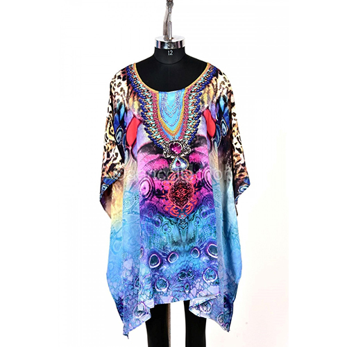 Aqua Queen Short Caftan Top Designer Embellished Kaftan Dress