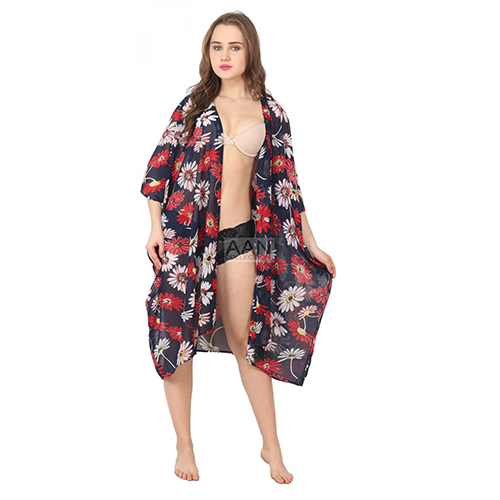 Sunflower Blue Beach Cover Up Cardigan Kaftan, Beachwear Sheer Kaftan
