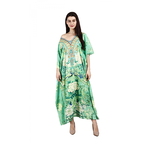 Womens Kaftan Green Floral Beach Cover Up Dress