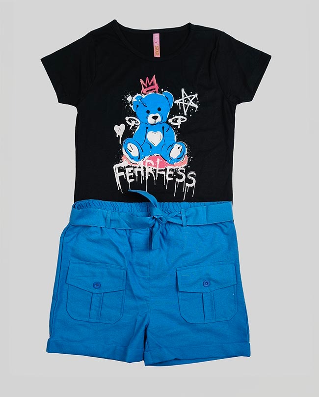 G22265 Girls 2 Pc Set Knit Top + Woven Shorts - Age Group: Group 1 : 2T