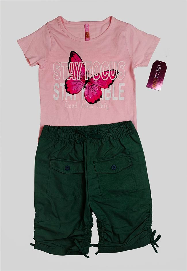 G22265 Girls 2 Pc Set Knit Top + Woven Shorts